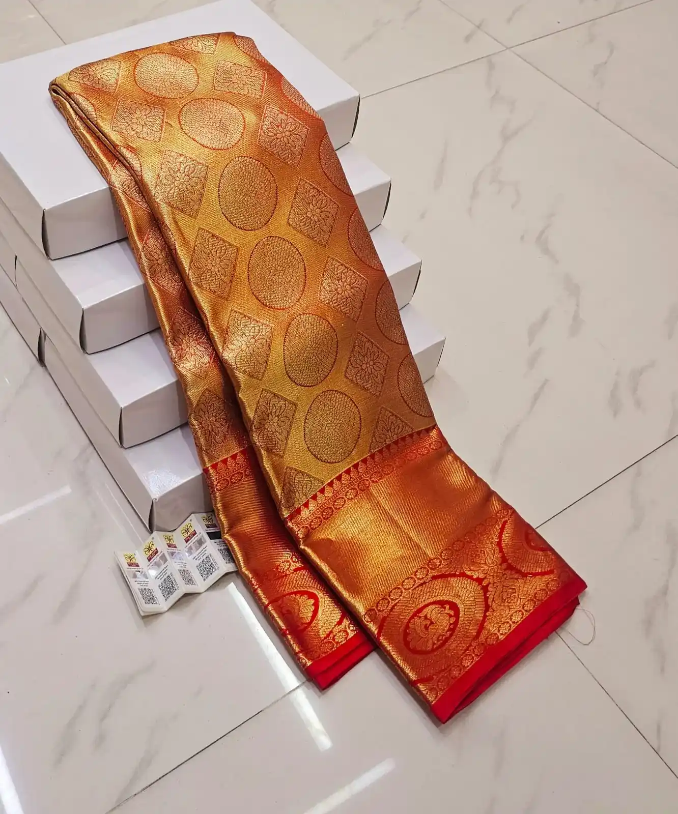Rust Orange Kanchipuram Handloom Bridal Silk Saree